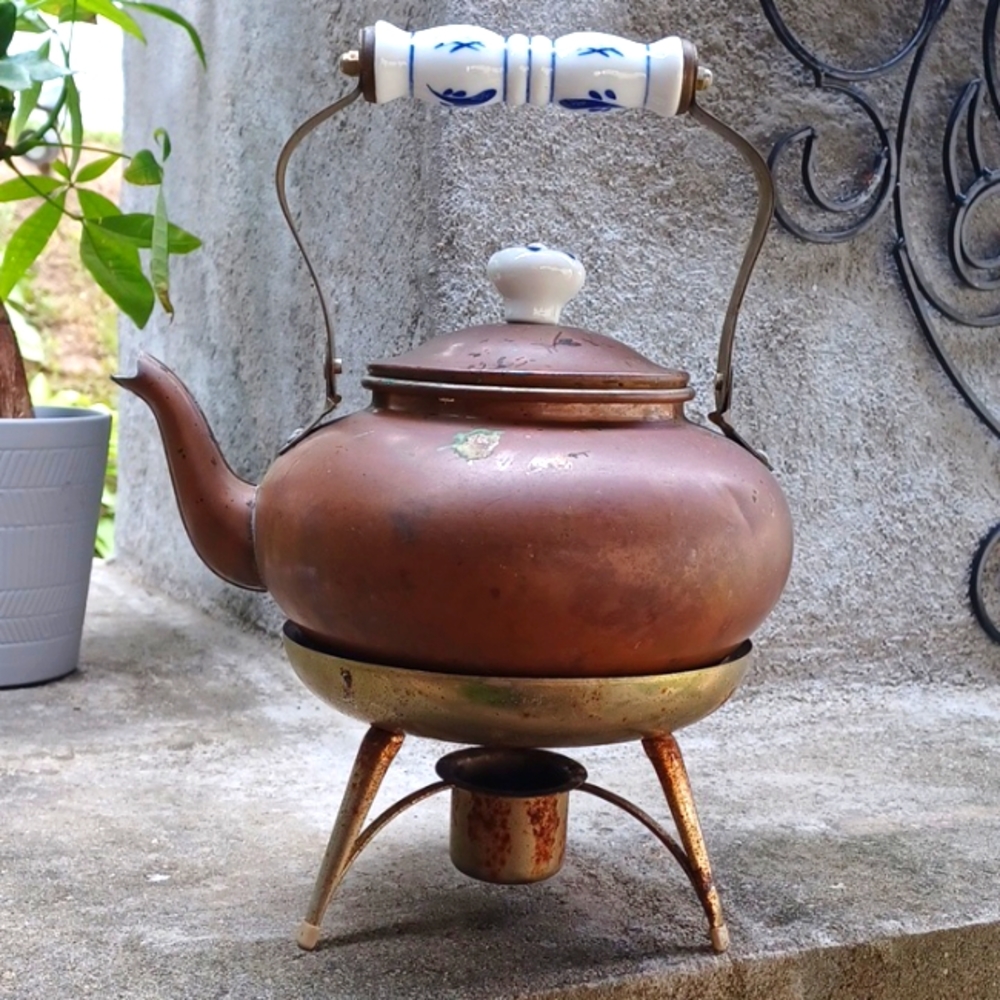 Vintage Teapot & Warmer Teapot Porcelain Handle Country Farmhouse Rustic Decor